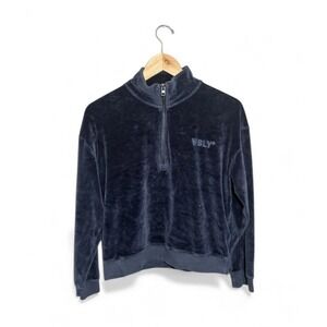 WSLY Bandier Pullover Velour Velvet Sweatshirt Women's Small Zip Blue